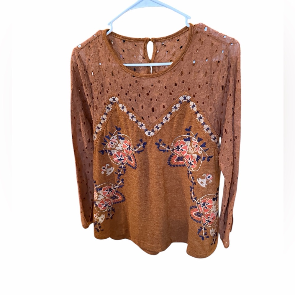 Entro Mustard Yellow Boho Embroidered Blouse- Small